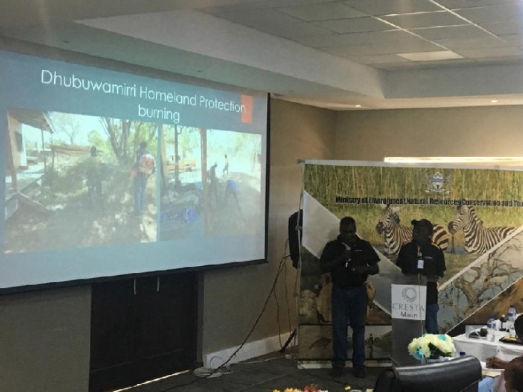 ASRAC Rangers Otto Campion and Peter Djigirr presenting at the 7th National Fire Management Conference.