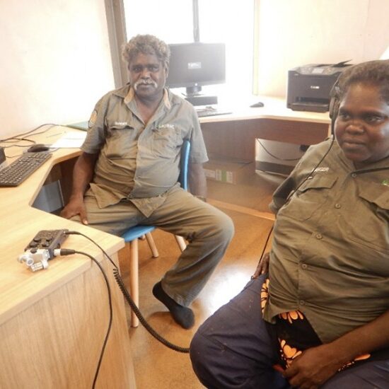 Rangers undertaking media training in short film production and sound recording through ARDS Aboriginal Corporation Indigimob project