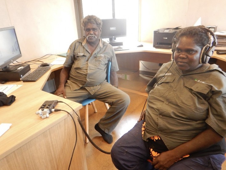 Rangers undertaking media training in short film production and sound recording through ARDS Aboriginal Corporation Indigimob project